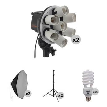Raya Octa Fluorescent 7-Socket Fixture 2-Light Softbox Kit
