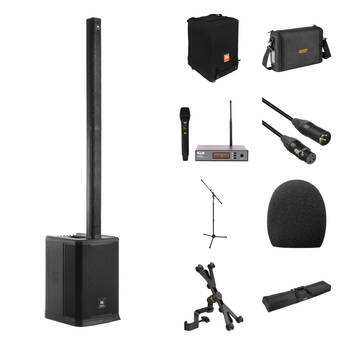 JBL PRX ONE All-in-One Powered Column Array PA System Kit with Wireless Mic, Cover, Case, Stands, and Cable
