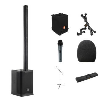 JBL PRX ONE All-in-One Powered Column Array PA System Kit with Handheld Mic, Carry Bag, Cable, and Stand