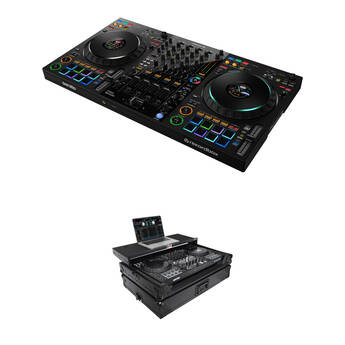 Pioneer DJ DDJ-FLX10 4-Channel DJ Controller with ProX ATA Flight-Style All-Black Road Case with Laptop Shelf