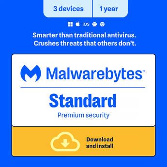 Malwarebytes Standard Premium Security Software (Download, 3-Device License, 1-Year)