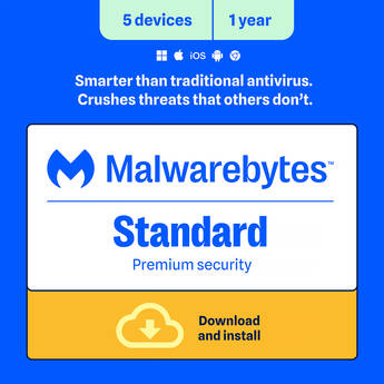 Malwarebytes Standard Premium Security Software (Download, 5-Device License, 1-Year)