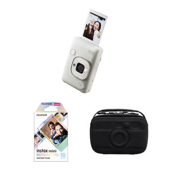 FUJIFILM instax mini LiPlay Hybrid Instant Camera with Complete Starter Bundle (Misty White, 10 Exposures)