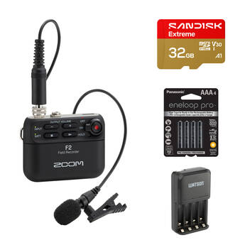 Zoom F2 Ultracompact Field Recorder with Lavalier Microphone and Essentials Kit