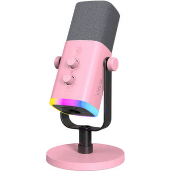FIFINE AmpliGame AM8S USB/XLR Dynamic Microphone with RGB Lighting and Desktop Mic Stand (Pink)