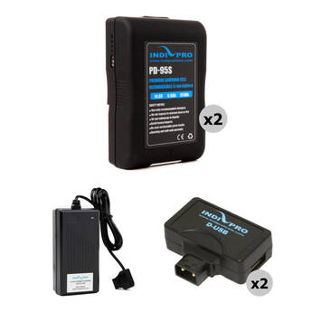 IndiPRO Tools 2 x PD-95S 95Wh V-Mount Batteries, D-Tap Charger & 2 x USB Adapters Kit