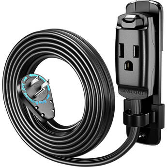 Maximm Cable S360 14AWG Flat-Wire Extension Cord with Mount (15', Black)