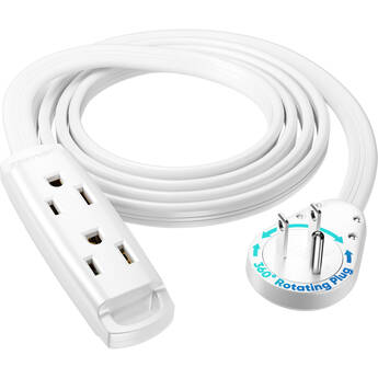 Maximm Cable S360 3-Outlet 14AWG Flat Wire Extension Cord (6', White)