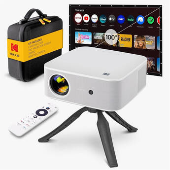 Kodak Flik X20 300-Lumen Full HD LED LCD Smart Home Projector Kit with Remote, Case, Stand & 100" Screen (White)
