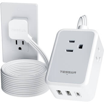 Tessan Ultra Thin Extension Cord with 3 USB Wall Charger