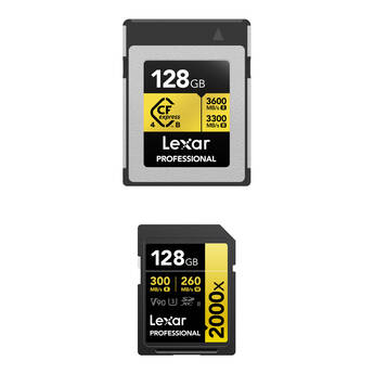 Lexar 128GB Professional GOLD CFexpress 4.0 Type B Memory Card with 128GB Professional 2000x UHS-II SDXC Memory Card
