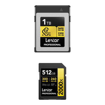 Lexar 1TB Professional GOLD CFexpress 4.0 Type B Memory Card with 512GB Professional 2000x UHS-II SDXC Memory Card