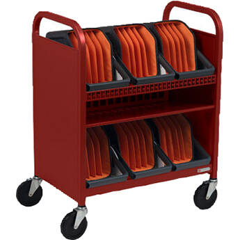 Bretford CUBE Transport Cart with Caddies (90° AC Outlets, Red)