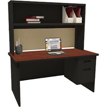 Marvel Pronto Single File Desk with Storage Shelf (60 x 30", Black/Mahogany, Windblown)