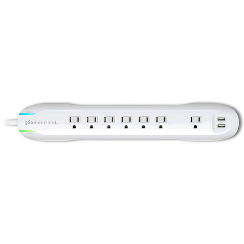 360 Electrical Idealist2.4 7-Outlet Surge Protector with USB Charging (White)