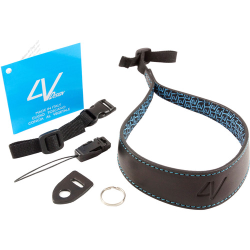 4V Design Ergo Large Leather Wrist Strap (Black/Cyan)