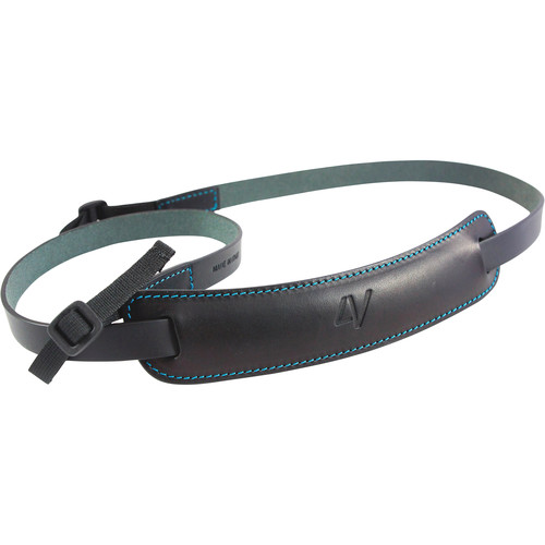 4V Design Medium Classic Leather Mirrorless Camera Neck Strap (Black/Cyan)