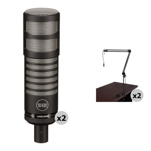 512 AUDIO Limelight Dynamic Vocal XLR Microphone Kit with Boom Arm and Cable (2-Pack)