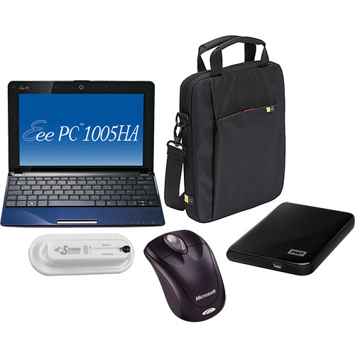ASUS Eee PC 1005HA-MU17 10.1" Seashell Netbook Computer w/ 250GB Portable Hard Drive Advanced Kit (Royal Blue)