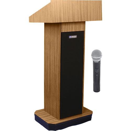 AmpliVox Sound Systems SW505 Wireless Executive Sound Column Lectern w/ Handheld Mic (Light Oak)