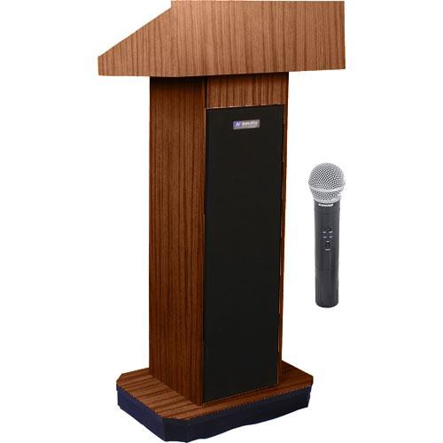 AmpliVox Sound Systems SW505 Wireless Executive Sound Column Lectern w/ Handheld Mic (Walnut)