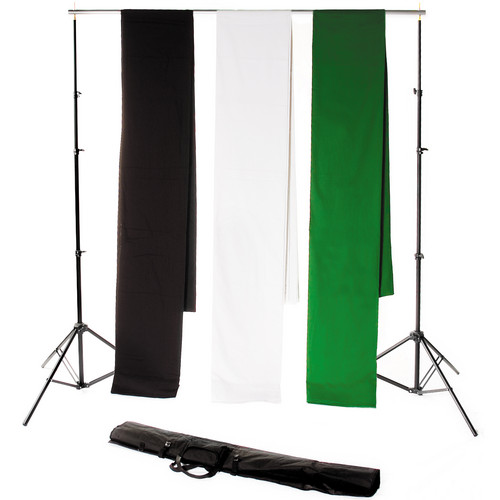 Backdrop Alley STDKT-20BWG Studio Stand with 1 Black Premium Muslin, 1 White Premium Muslin and 1 Green Chroma-Key Kit (10 x 20' Fabric)
