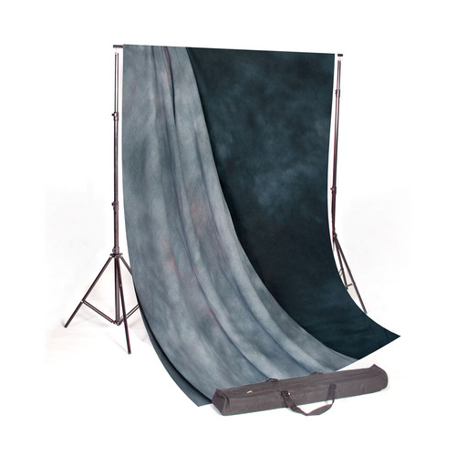 Backdrop Alley Studio Stand with Reversible Handpainted Premium Muslin Background (10 x 20', Aqua Night/Blue Meadow)