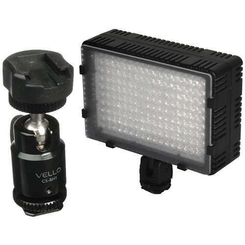 Bescor LED-180 On-Camera Light with Vello Multi-Function Ball Head Kit