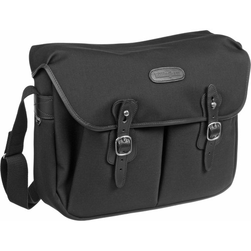 Billingham Hadley Large Canvas Shoulder Bag (Black with Black Leather Trim)
