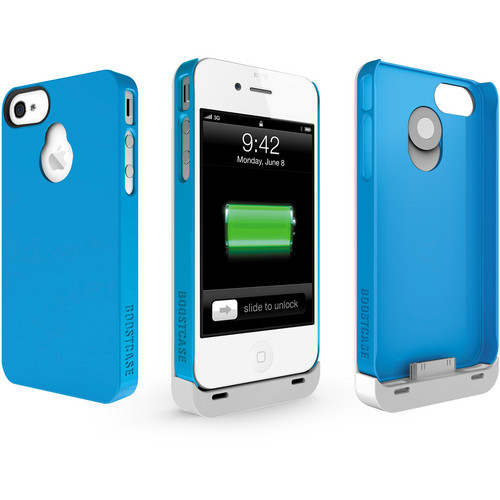 Boostcase Hybrid Snap-on Case / Extended Battery for iPhone 4/4S (White/Blue)