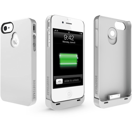 Boostcase Hybrid Snap-on Case / Extended Battery for iPhone 4/4S (White/White)
