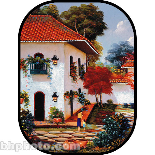 Botero C733 5x7' Collapsible Scenic Background (Courtyard, White House with Red-Tiled Roof)