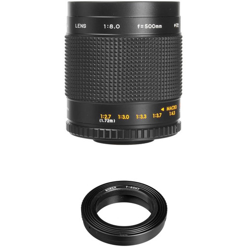 Bower 500mm f/8.0 Manual Focus Telephoto Lens with T-Mount to Minolta Maxxum/Sony Adapter Kit