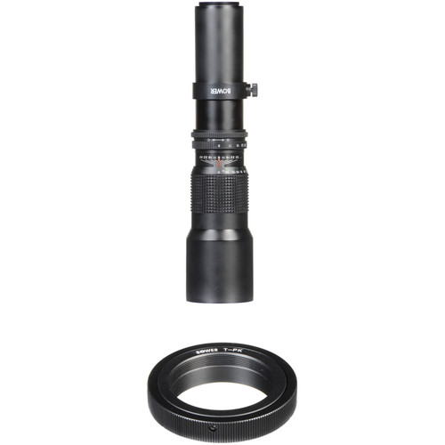 Bower 500mm f/8 Manual Focus Telephoto Lens with T-Mount Adapter for Pentax K-Mount Kit