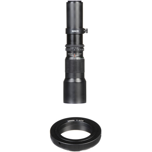 Bower 500mm f/8 Manual Focus Telephoto Lens with T-Mount Adapter for Canon EF-Mount Kit