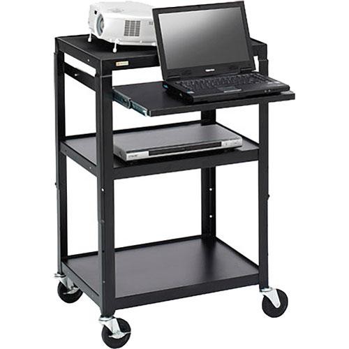 Bretford Adjustable AV Cart with Pull-Out Notebook Shelf (Black)