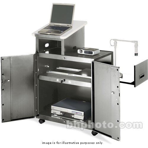 Bretford Multimedia Lectern w/ Storage & Support for Data Projector (Grey Mist Laminate / Aluminum Paint)