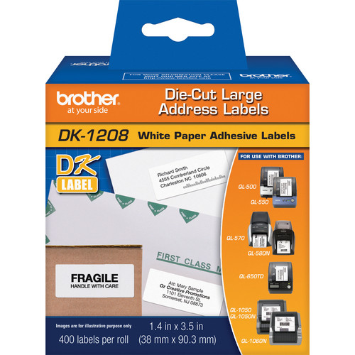 Brother DK1208 Die-Cut Large Address Labels (White, 400 Labels, 1.4 x 3.5")