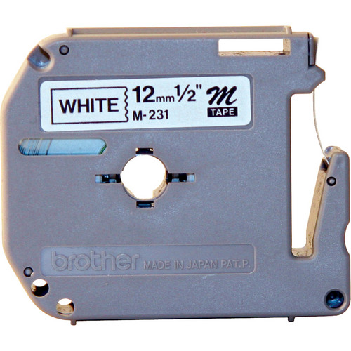 Brother M Labeling Tape (1/2" x 26.2', Black on White, One Roll)