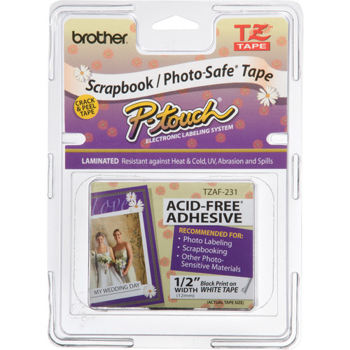 Brother TZAF231 1/2" Black Print On White Tape With Acid-Free Adhesive (26.2'/8.0 m)