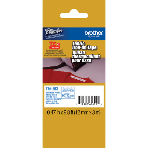 Brother Navy Blue on White Fabric Iron-On Tape (1/2" x 9.8', Navy Blue on White)