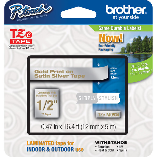 Brother TZeMQ934 Laminated Tape for P-Touch Labelers (Gold on Satin Silver, 0.5" x 16.4')