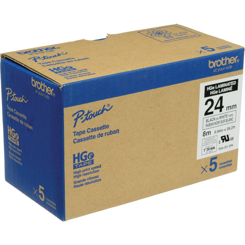 Brother Laminated Tape With Extrastrength Adhesive (1" x 26.2', Black on White, 5-Pack)