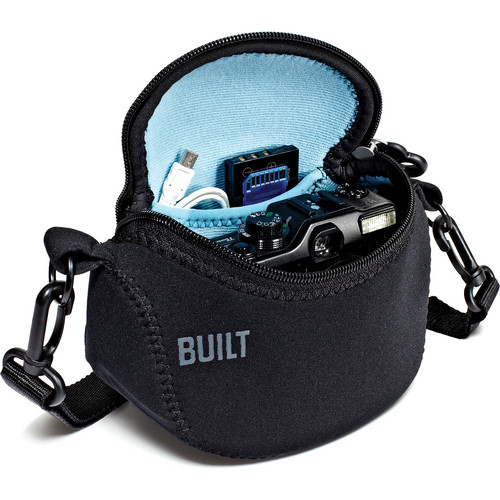 Built NY Soft Shell Camera Case, Large (8.5 x 4.0 x 4.75", Black with Powder Blue Interior)