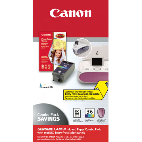Canon CLI-36 Ink & Paper Combo Pack with Berry Frost Plates