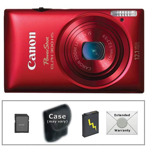 Canon PowerShot ELPH 300 HS Digital Camera with Deluxe Accessory Kit (Red)