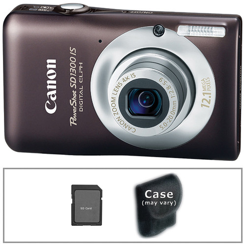 Canon PowerShot SD1300 IS Digital ELPH Camera with Basic Accessory Kit (Brown)
