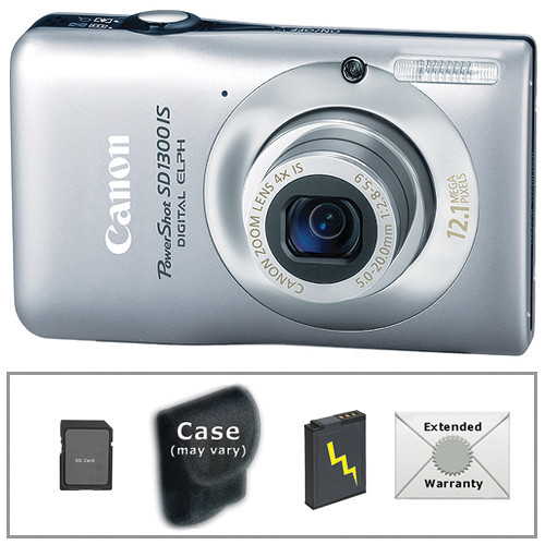 Canon PowerShot SD1300 IS Digital ELPH Camera w/Deluxe Accessory Kit (Silver)