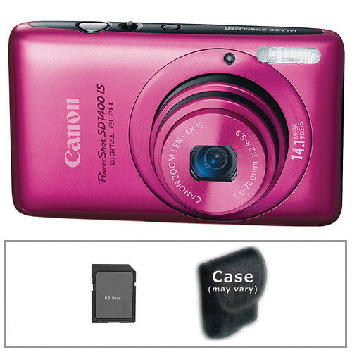 Canon PowerShot SD1400 IS Digital ELPH with Basic Accessory Kit (Pink)