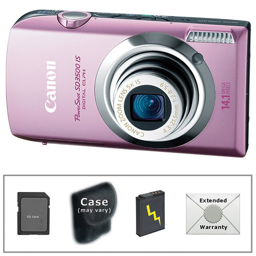 Canon PowerShot SD3500 IS Digital Camera with Deluxe Accessory Kit (Pink)